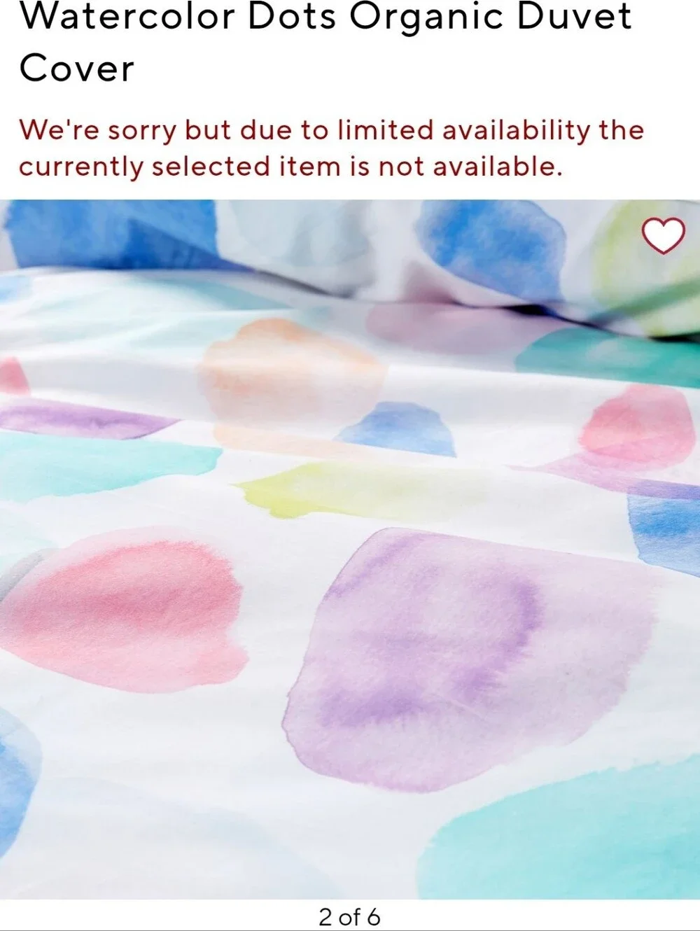 Pottery Barn Teen Watercolor Dots Duvet Cover F/Q Organic Cotton Artsy Pastels